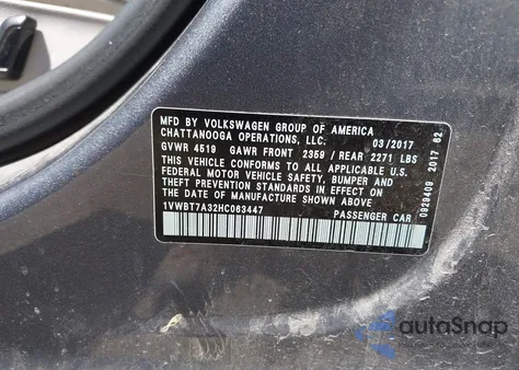 2017 Volkswagen Passat 1.8T Se from USA, damaged, VIN 1VWBT7A32HC063447